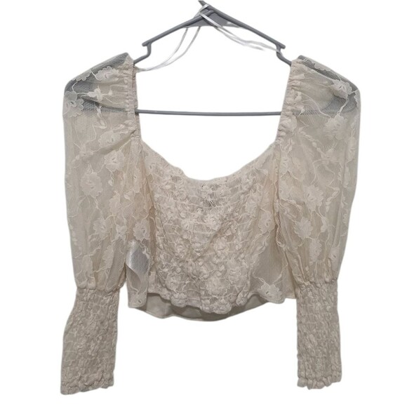 H&M Divided Lace Puff Sleeve Cropped Blouse S - Picture 3 of 4